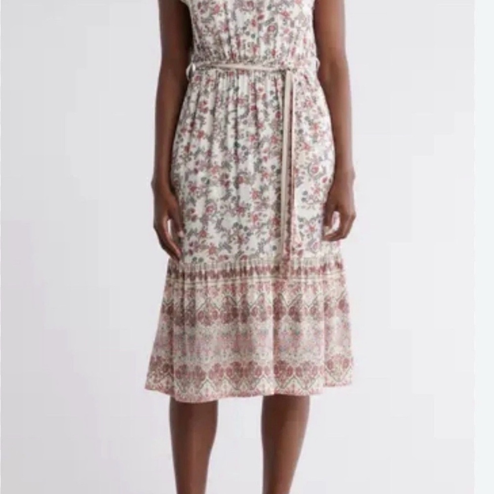 Lucky Brand Shirt Dress Midi 2X Pink Beige Floral